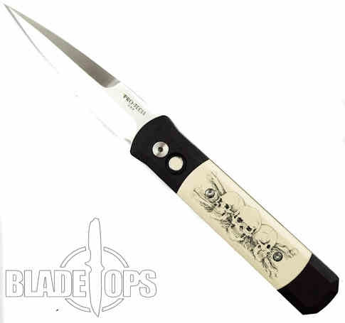 ProTech Godfather, Skull Laser Scrimshaw Prototype, Satin Blade