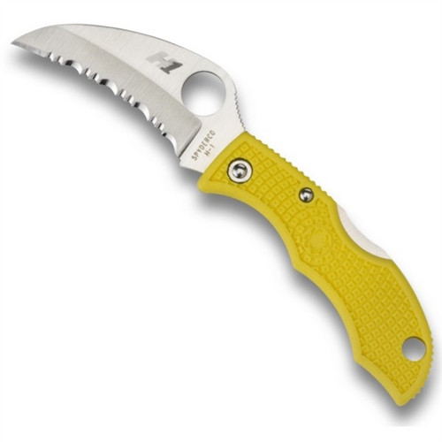 Spyderco Ladybug 3 Hawkbill Salt Folder Knife, Yellow FRN Handle, SpyderEdge H1 Blade, LYLS3HB FRONT VIEW