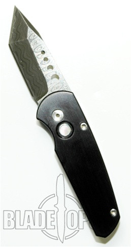 Pro-Tech Runt 3 Tanto, Damascus Blade, Black Handle