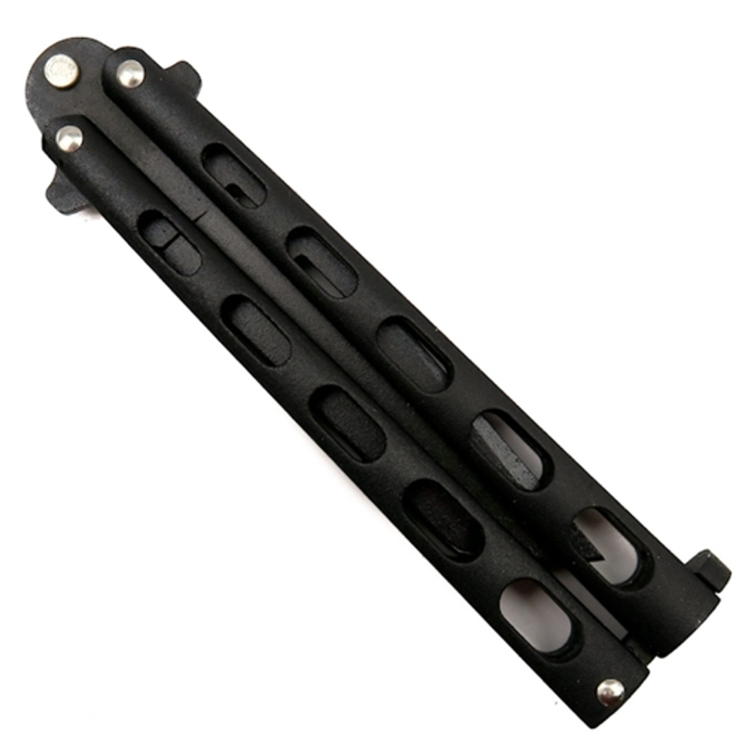 Bear & Son 115TANB Tanto Balisong Butterfly Knife, 1095 Carbon Black Blade REAR VIEW