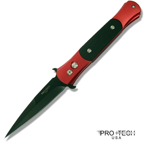 Pro-Tech The Don, Black Plain Blade with Red Bolsters and Black Inlays