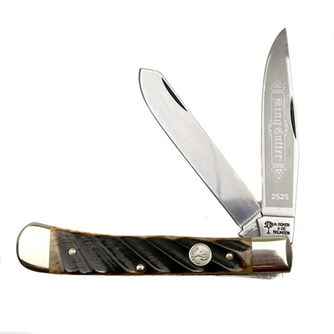 Boker Classic 112525WBB Trapper Washboard Bone Non-Locking Folder Knife, Satin Blades