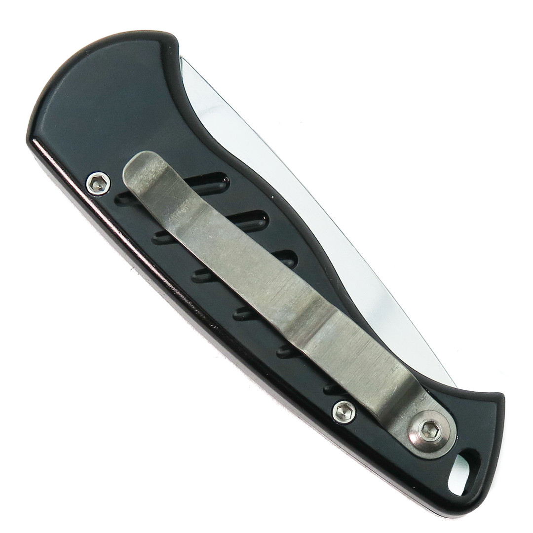 Piranha Fingerling Auto Knife, 154CM Mirror Combo Blade, Clip View