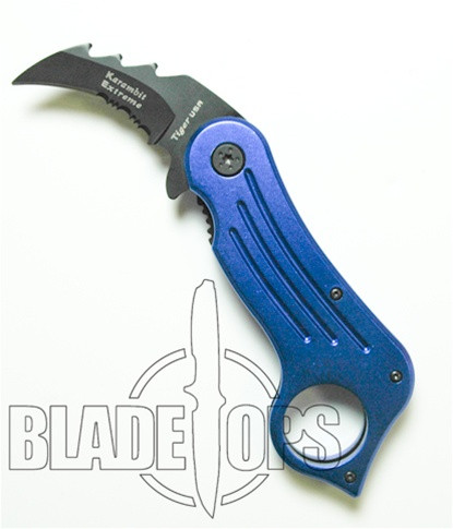 Karambit Extreme Spring Assist Knife, Blue Handle, (Black, P/S)