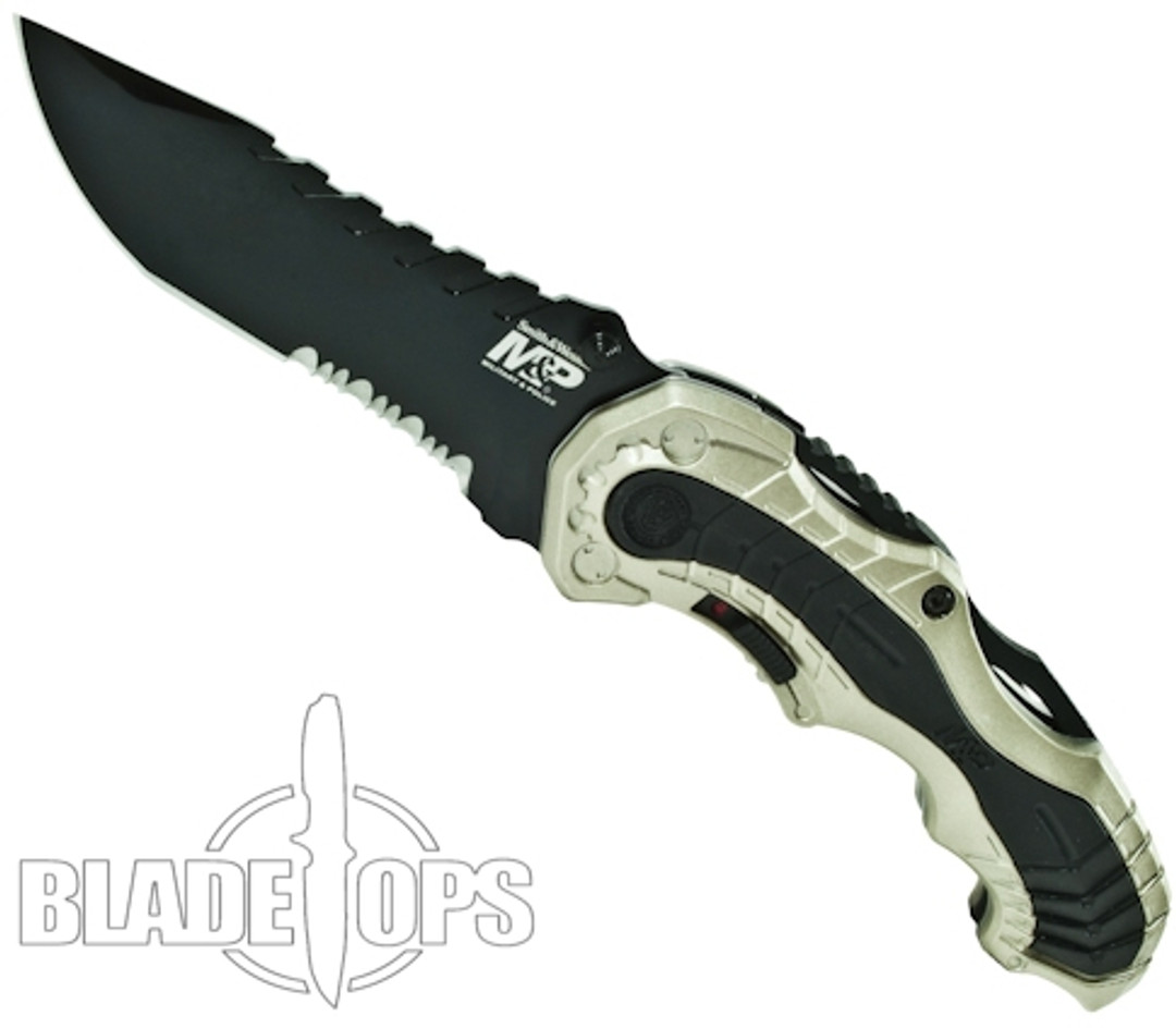 Smith & Wesson Champagne MAGIC SWMP6CNS Spring Assist Knife, Black Part Serrated Blade