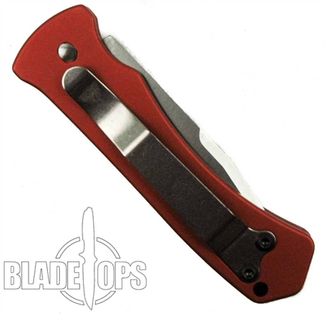 Paragon Red Mini ERT Automatic Knife, Satin Plain Clip Blade