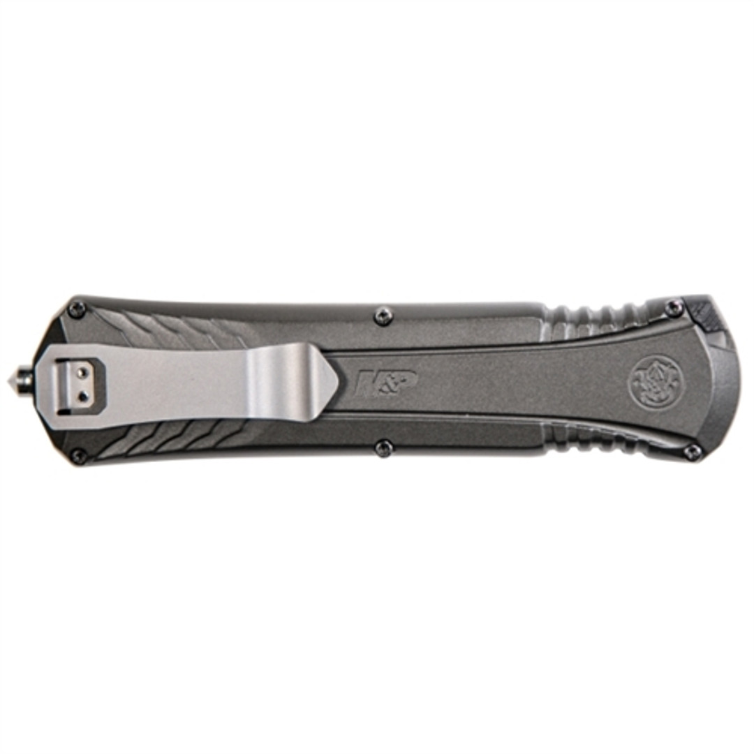 Smith & Wesson M&P OTF10G Grey D/E OTF Spring Assist Knife, AUS-8 Black Blade, CLip View