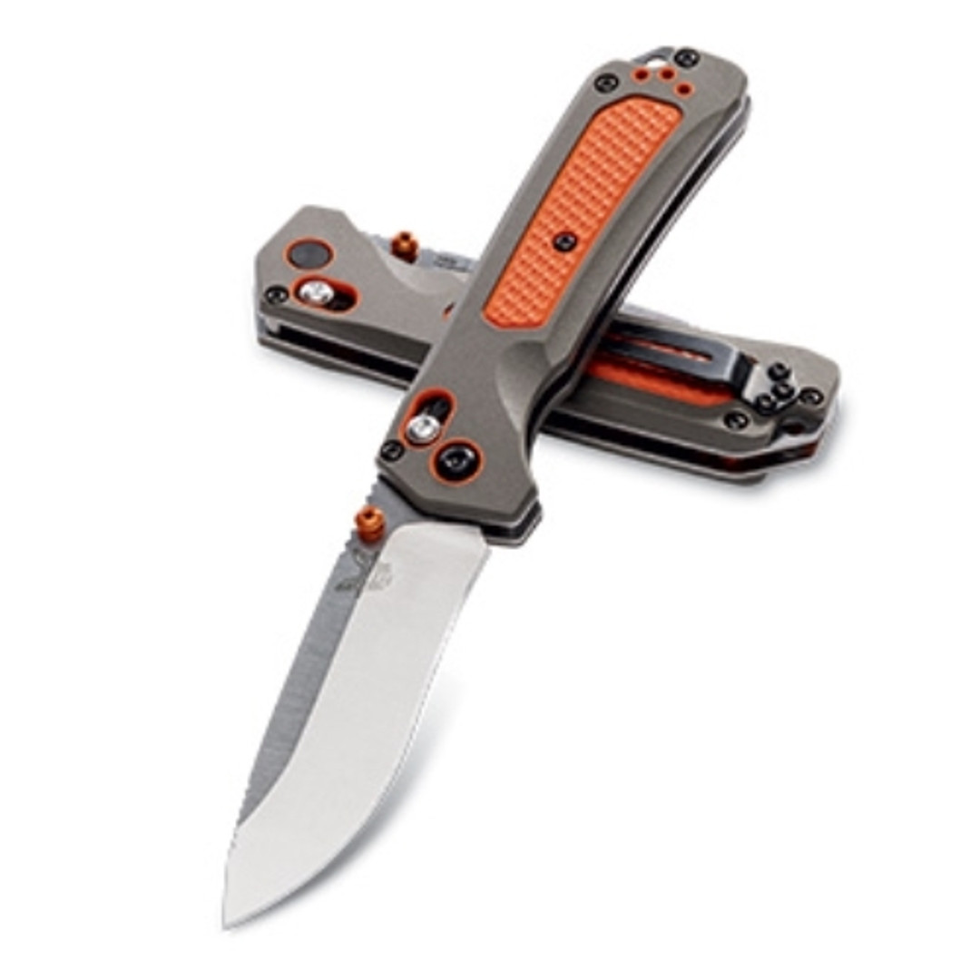 Benchmade HUNT 15061 Grey/Orange Grizzly Ridge Folder Knife, CPM-S30V Satin Blade REAR VIEW