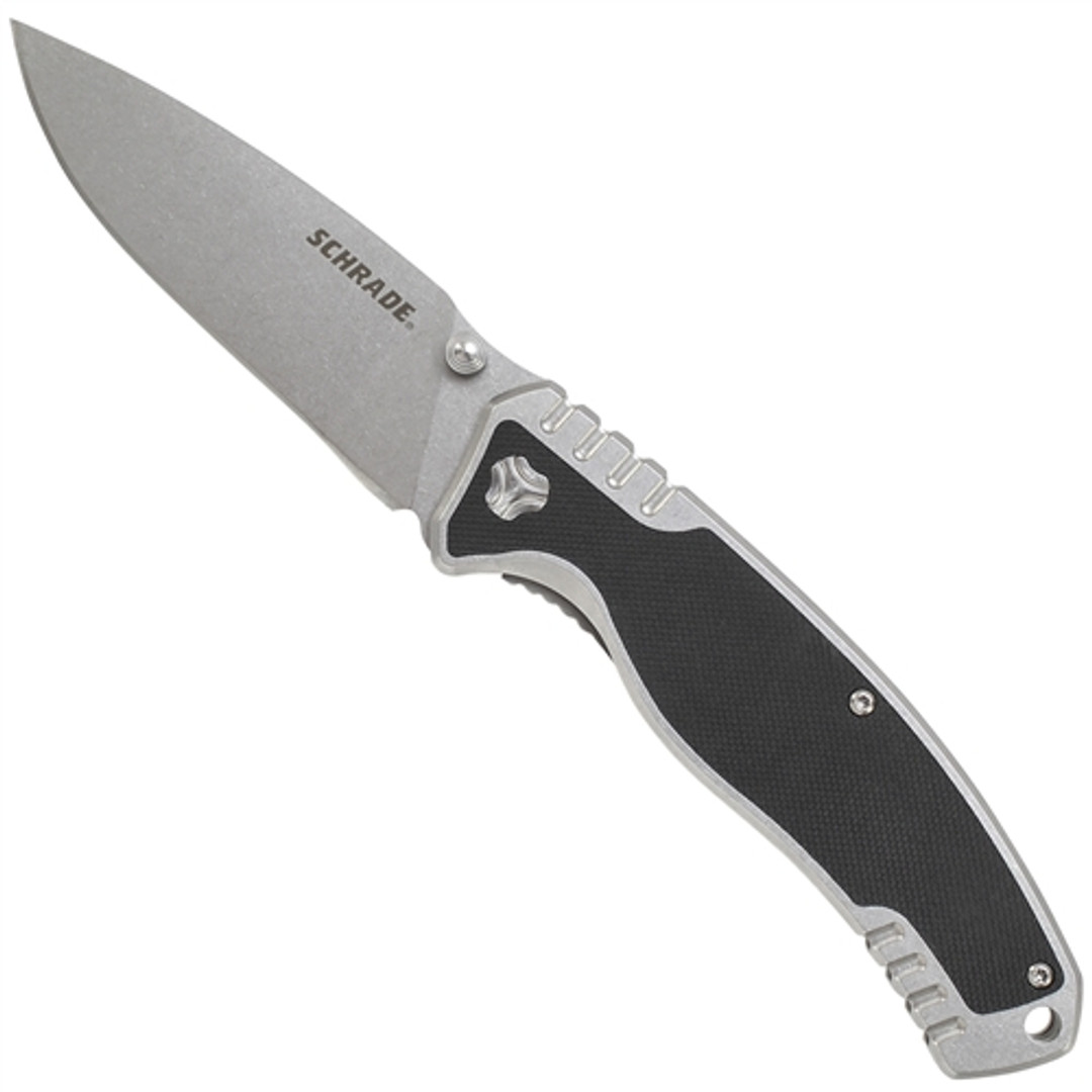 Schrade SCH305 Ultra Glide Folder Knife, Black G-10, Stonewash Blade