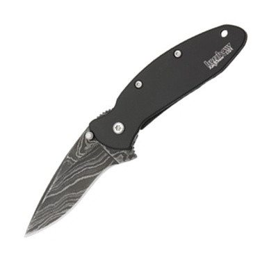 Kershaw Scallion Damascus Assist Knife,Black Handle (KS1620DAMBK)