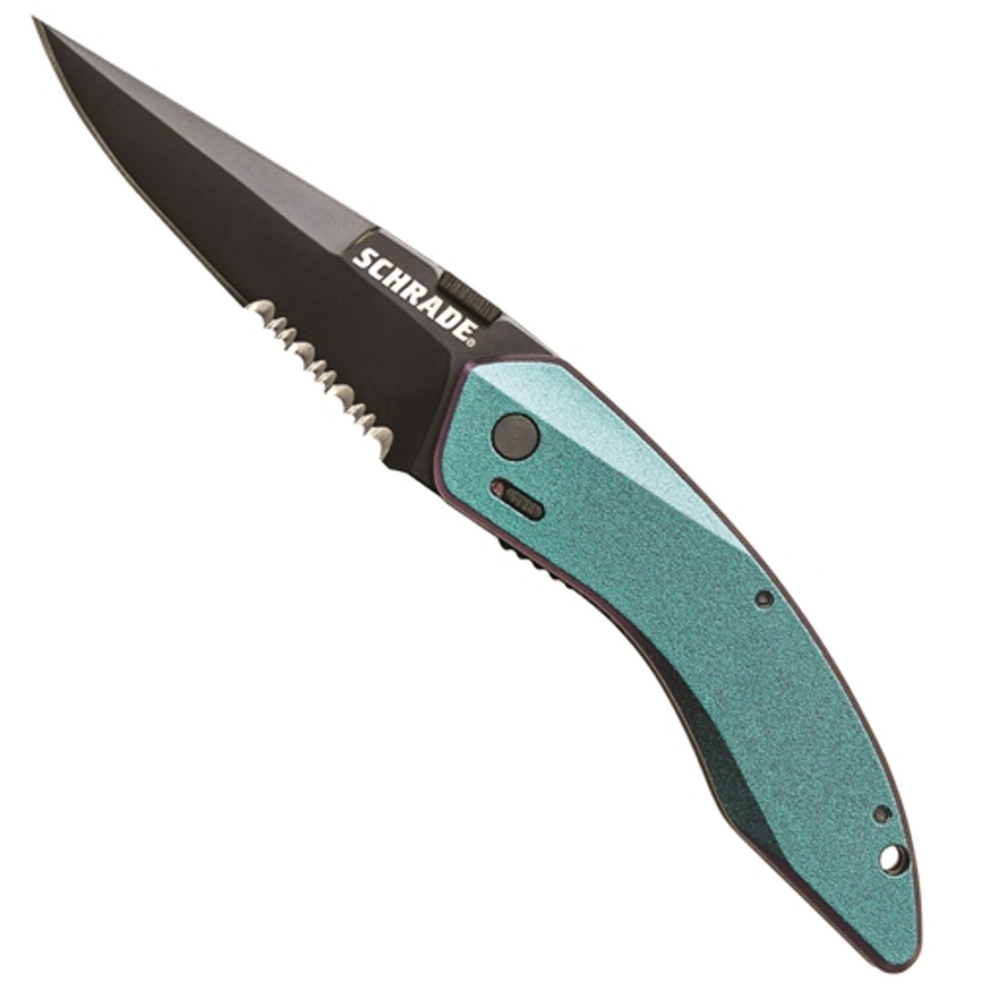 Schrade SCHA9CS ColorShift Land Shark Assist Knife, Black Combo Blade