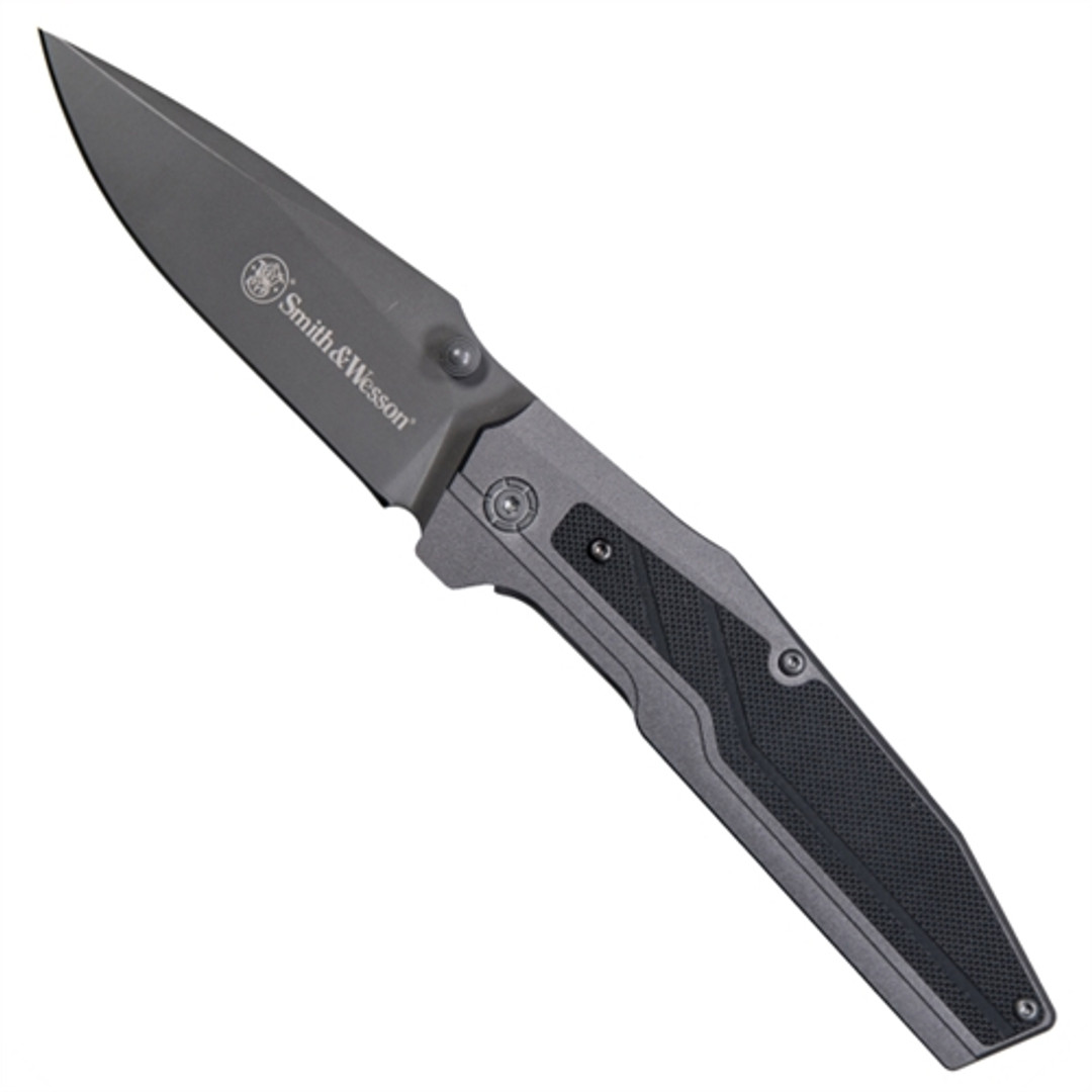 Smith & Wesson Dark Grey Spring Assist Knife, Black G-10, Dark Grey Blade