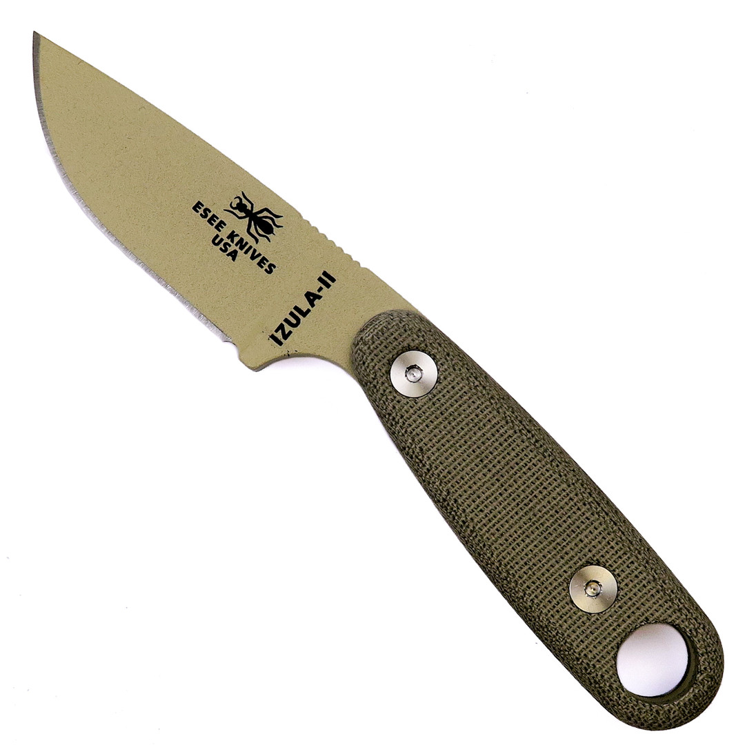 ESEE Knives Izula-II Micarta Fixed Blade Knife, 1095 Carbon Desert Tan Blade