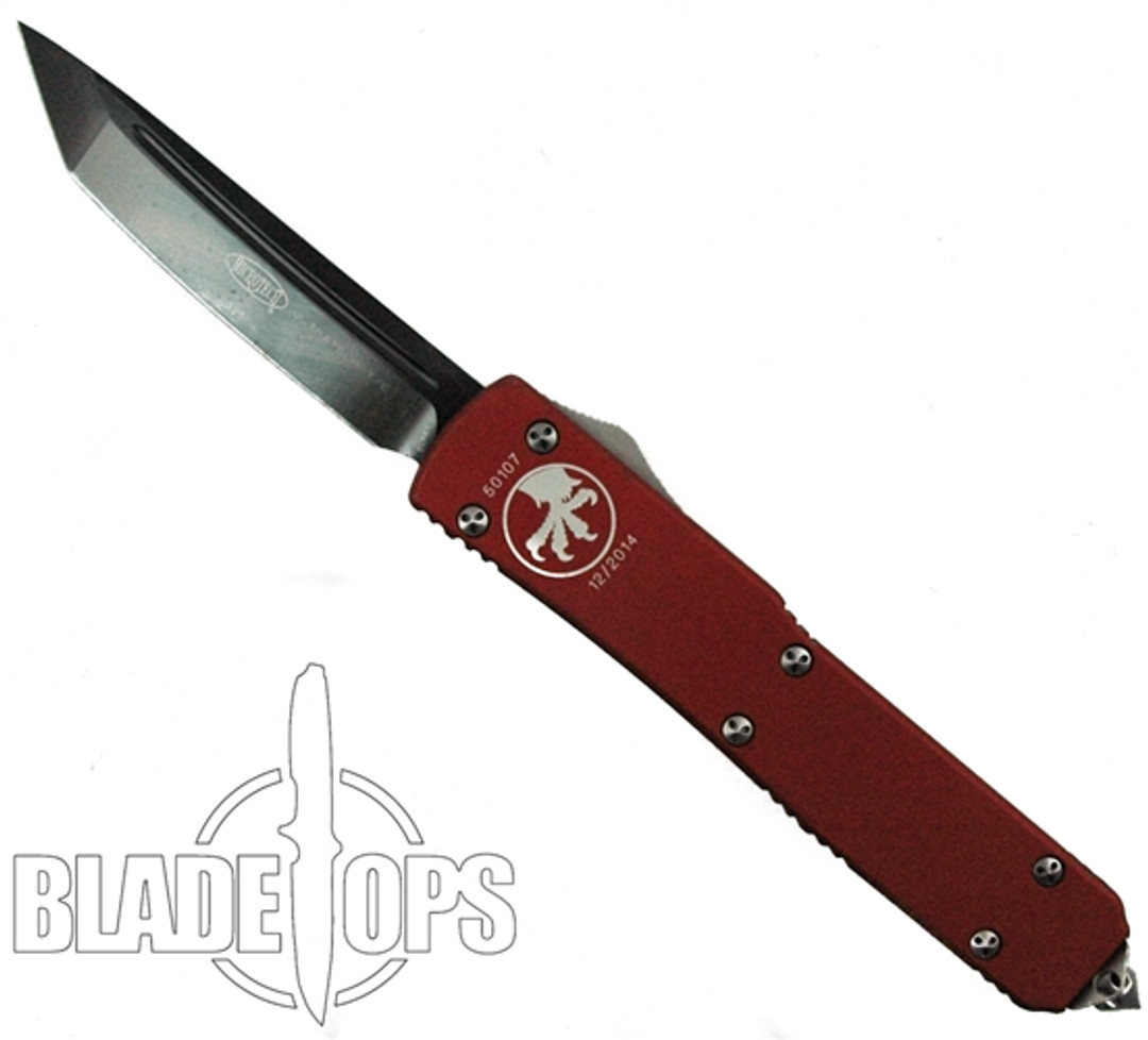 Microtech Red Ultratech OTF Knife, Black Tanto Blade