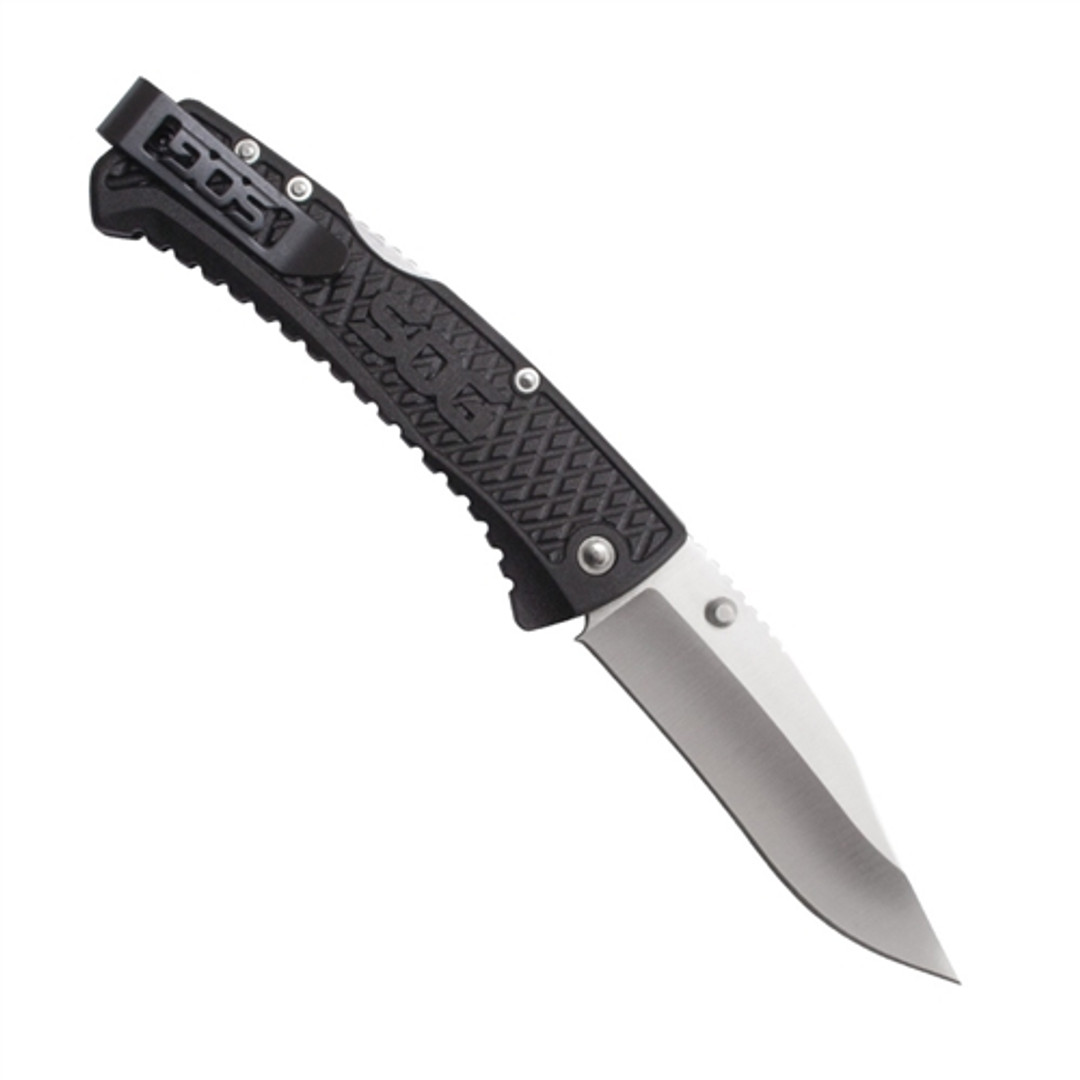 SOG Traction Lockback Knife, Plain Edge, Satin Drop Point Blade