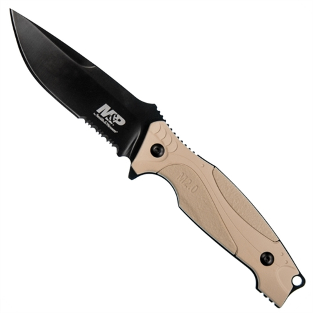 Smith & Wesson M&P Flat Dark Earth M2.0 Thin Fixed Blade Knife, Black Combo Blade