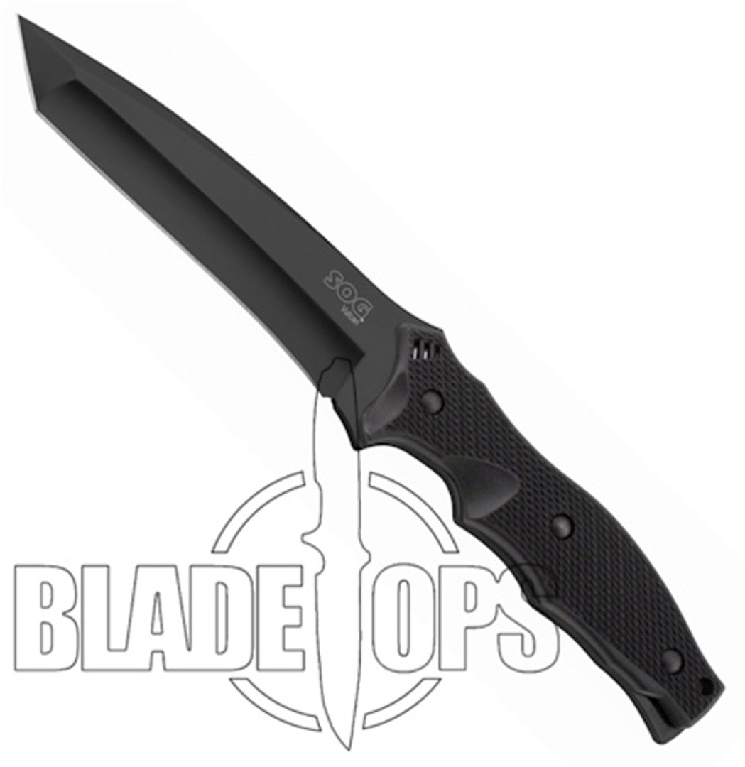 SOG Tactical Vulcan Fixed Blade Knife, Black TiNi Blade, Leather Sheath, VL51