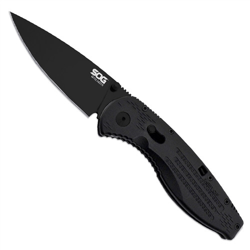 SOG Mini Aegis Assisted Open Knife,  Black TiNi Plain Blade, AE22