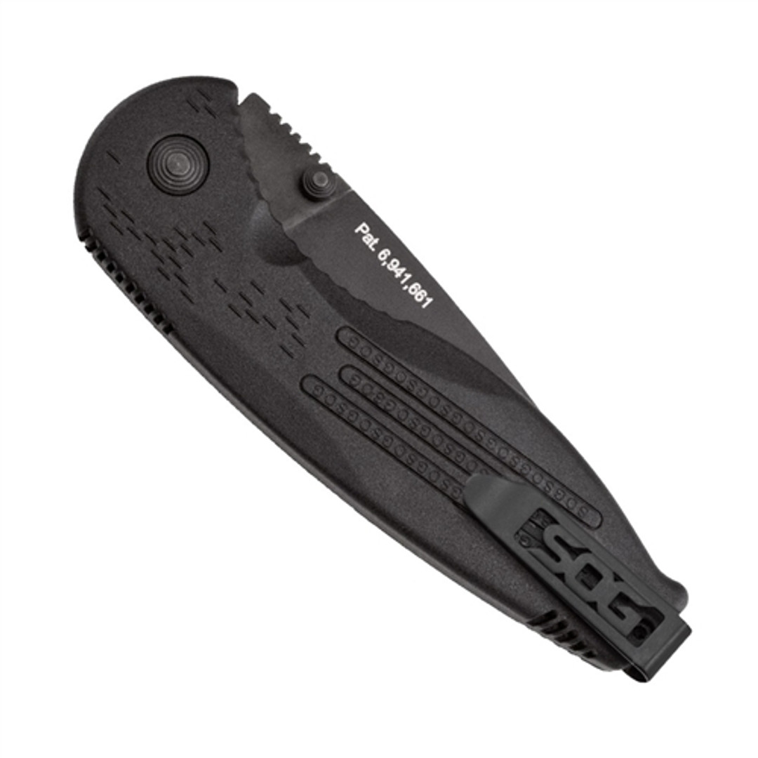 SOG Mini Aegis Assisted Open Knife,  Black TiNi Plain Blade, AE22