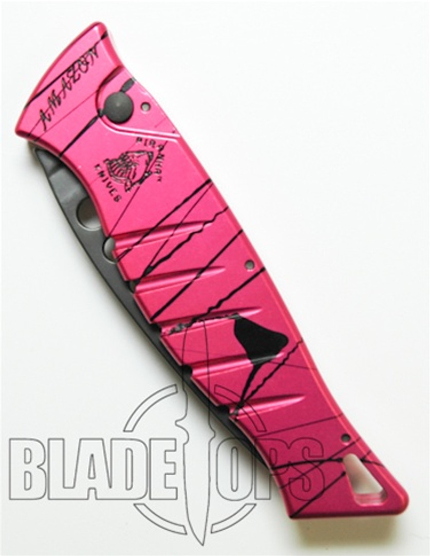 Piranha Pink Amazon Auto Knife, 154CM Black Blade