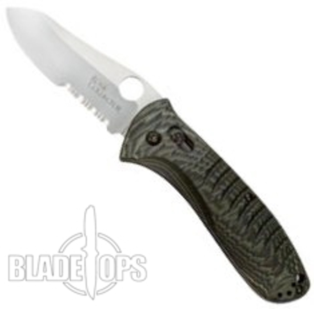 Benchmade Bone Collector 15020S-1 AXIS Folding Knife, Part Ser, Green Black G10