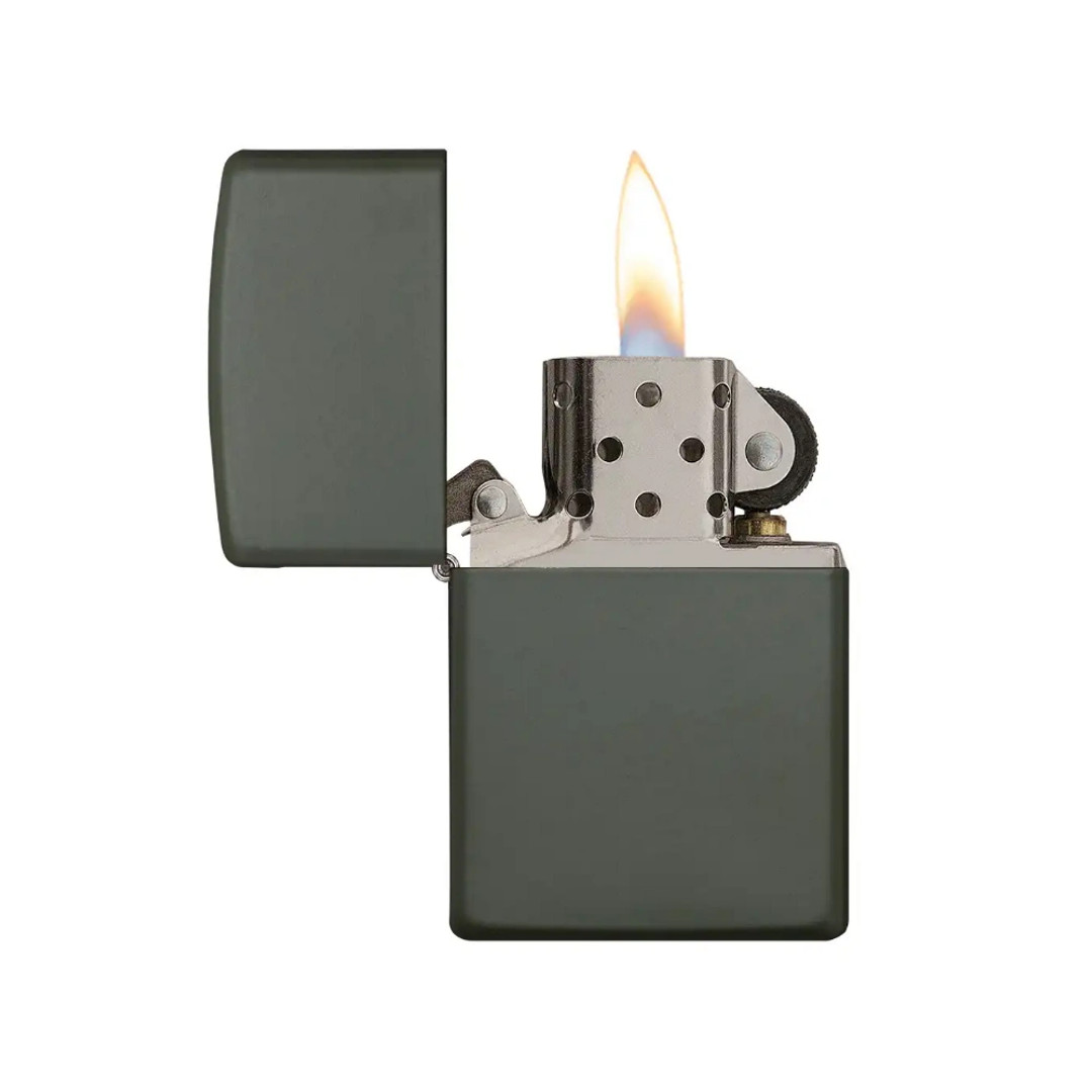 Zippo Regular Green Matte Lighter, open view