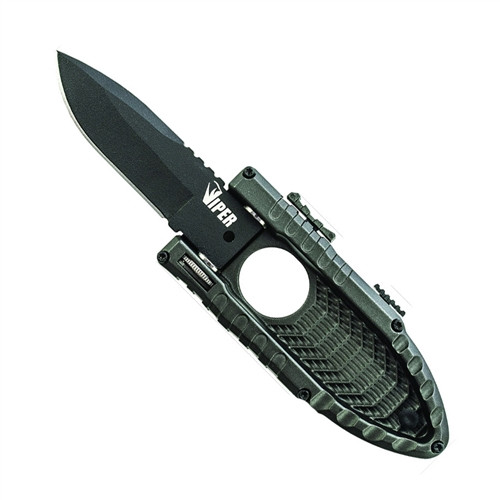 Schrade Small Viper Side Assist 3 Knife, Black Drop Point Plain Blade