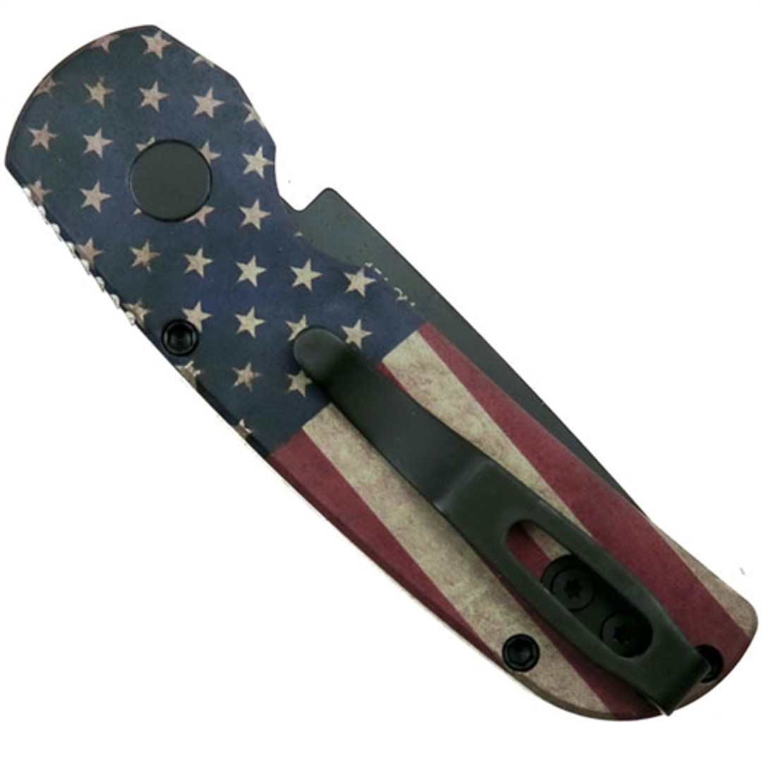 Pro-Tech Limited 2241 Calmigo USA Flag Cali-Legal Auto Knife, 154CM Black Blade REAR VIEW