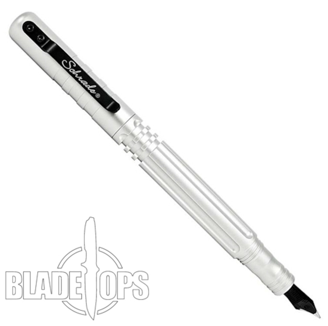 Schrade Silver Tactical Fountain Pen with Roller Ball Attachment