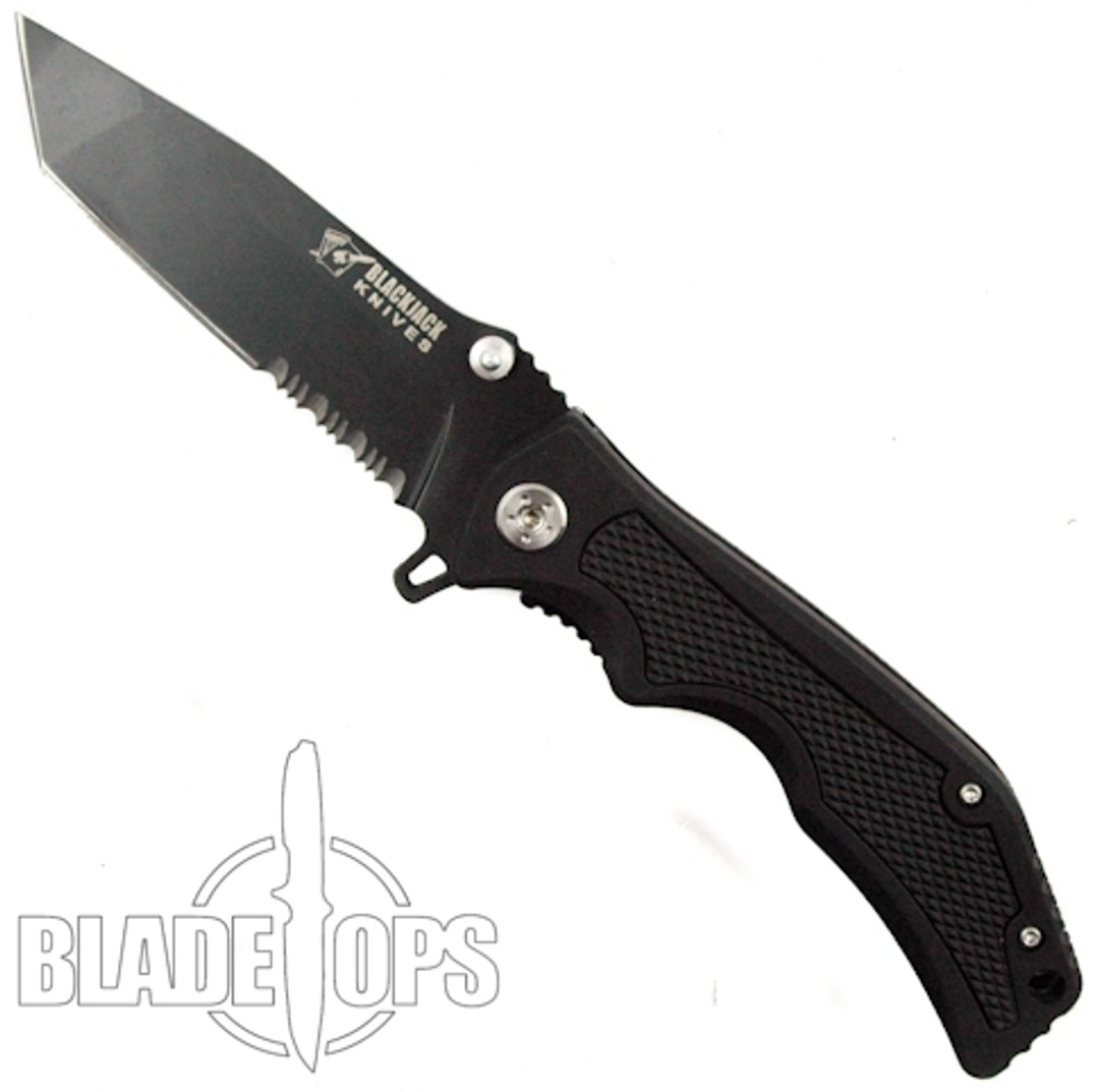 Blackjack Model 3 Tactical Tanto Point Spring Assist Knife, Combo Edge, BJ039S