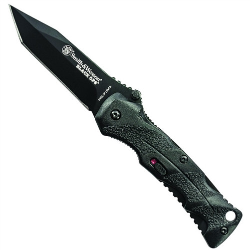 Smith & Wesson Small Black Ops Spring Assist Knife, Black Tanto Plain Blade