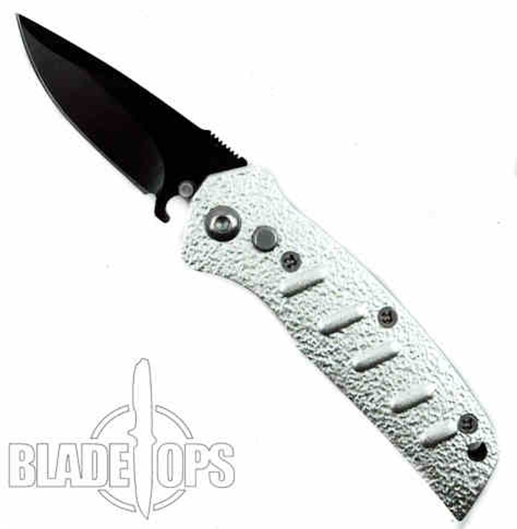 Mini Silver Napoleon IV Auto Knife, Black Clip Blade