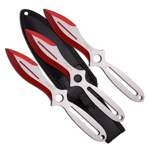 Perfect Point Red Throwing Knives, Set of 3, 9" Overall
