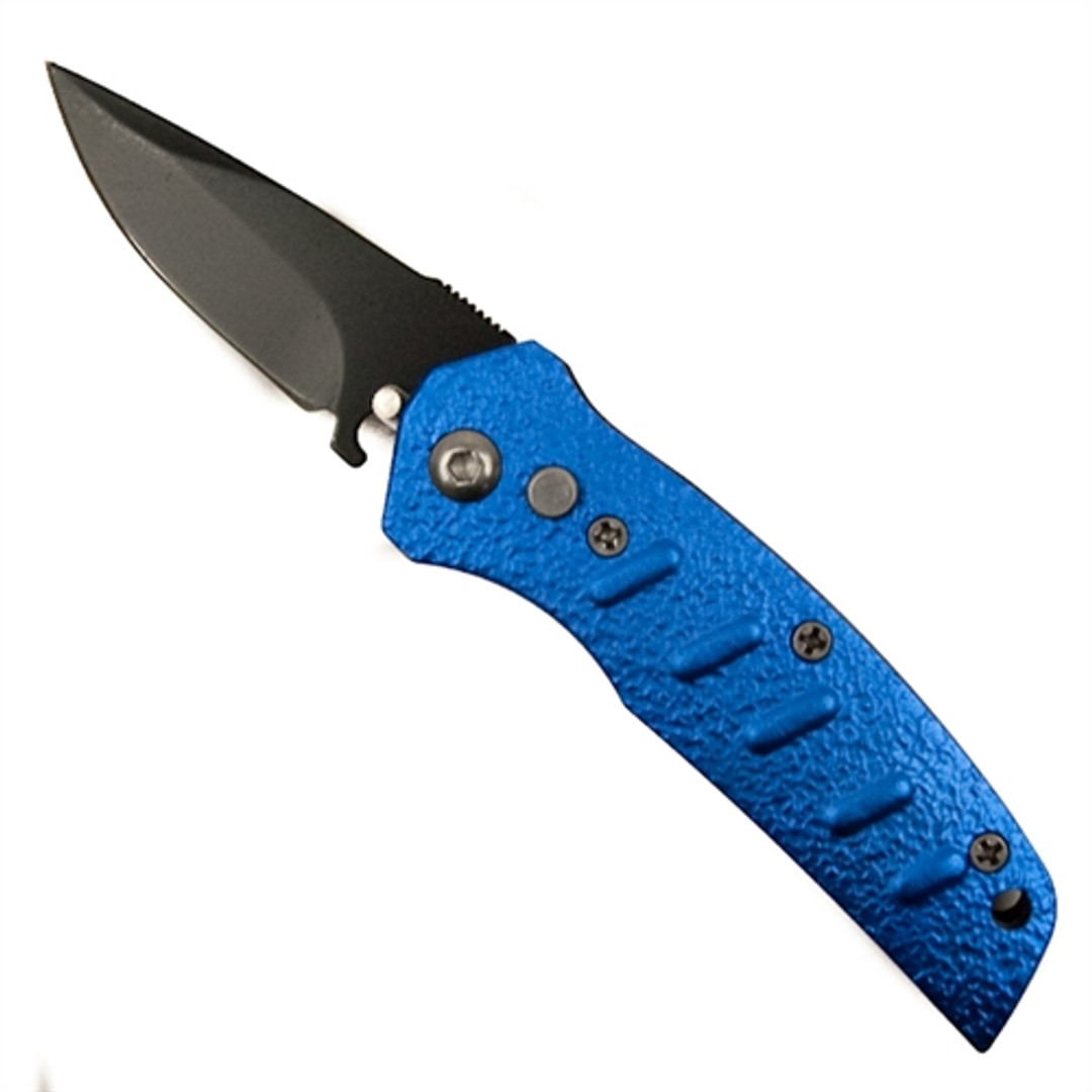 Mini Napoleon IV Blue Auto Knife, Black Clip Point Blade