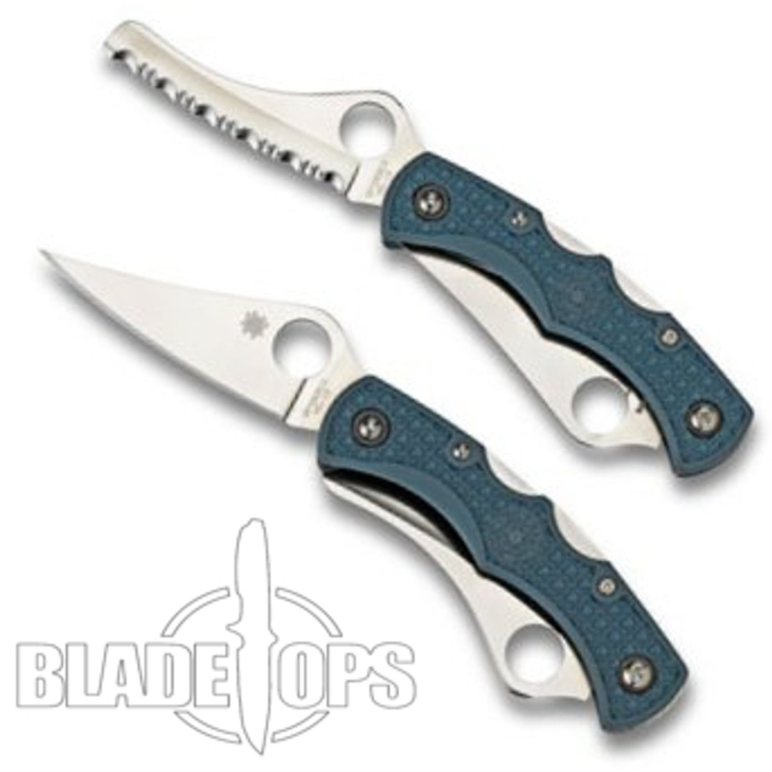 Spyderco Dyad Jr Knife, Blue Gray FRN, Plain and Serrated Blade