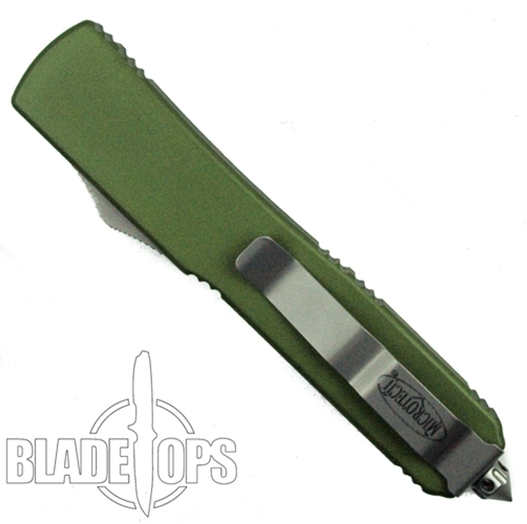 Microtech Olive Ultratech OTF Knife, Stonewash Double Edge Blade