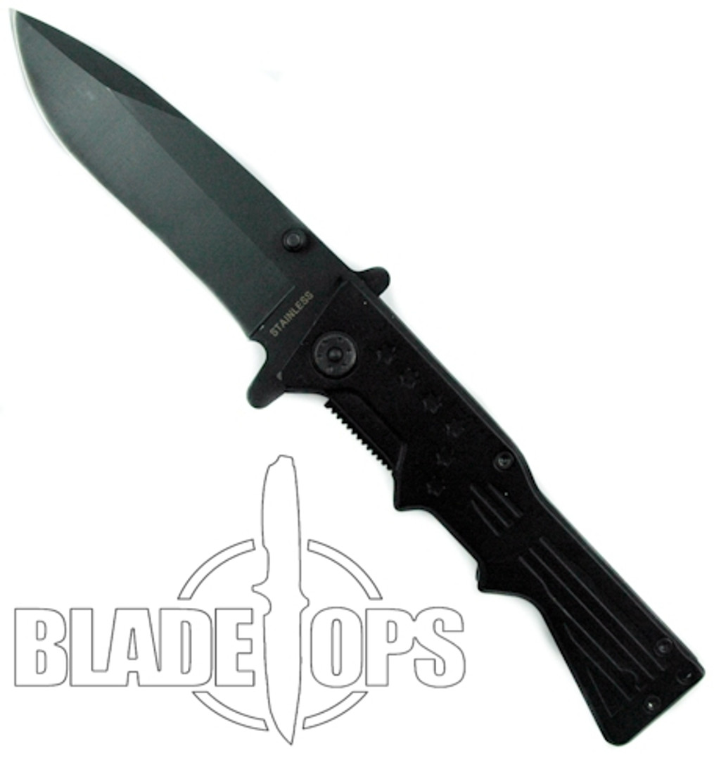 Gunstock Spring Assisted Knife, Black Blade