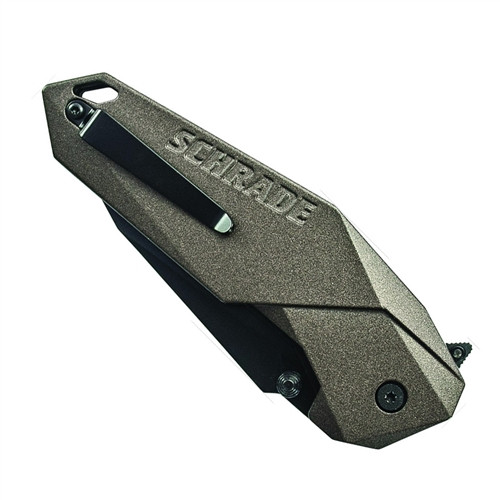 Schrade SCHA5BR Assist Knife, Brown Handle, Black Plain Edge