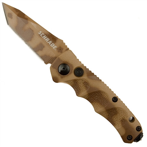 Schrade Desert Camo Mini Extreme Survival Auto Knife, Tanto Point Plain Edge