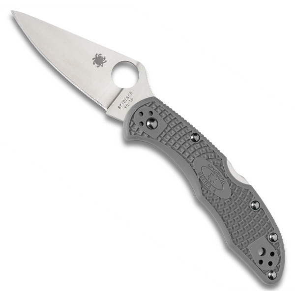 Spyderco Grey Delica 4 Folder Knife, VG-10 Satin Blade