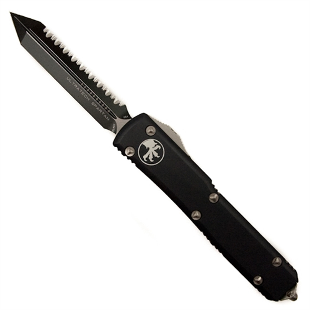 Microtech Ultratech Spartan OTF Auto Knife, Full Serrated Black Blade