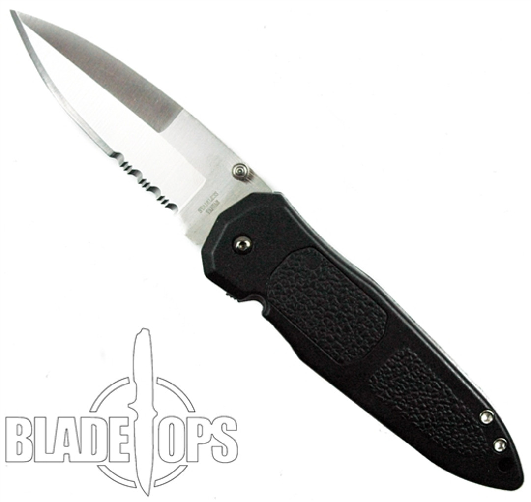 Hunter II Dual Action Automatic Knife, Black Handle, Part Serrated