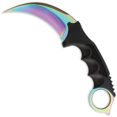 United Cutlery UC3113 Honshu Karambit Fixed Blade Knife, Shoulder Harness, Rainbow Blade