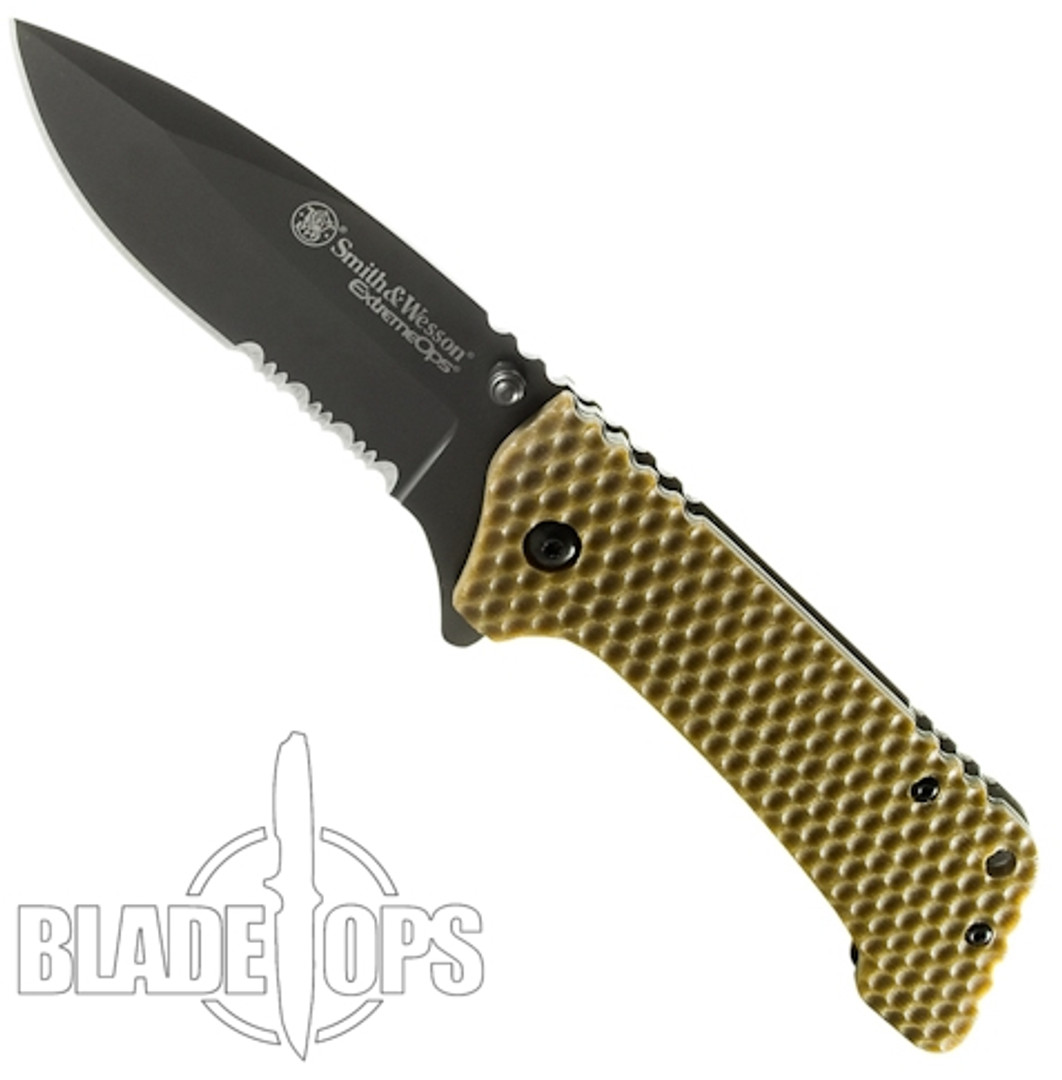 Smith & Wesson CKG20BRS Extreme Ops Small Honeycomb G10 Folder, Black Drop Point Combo Blade