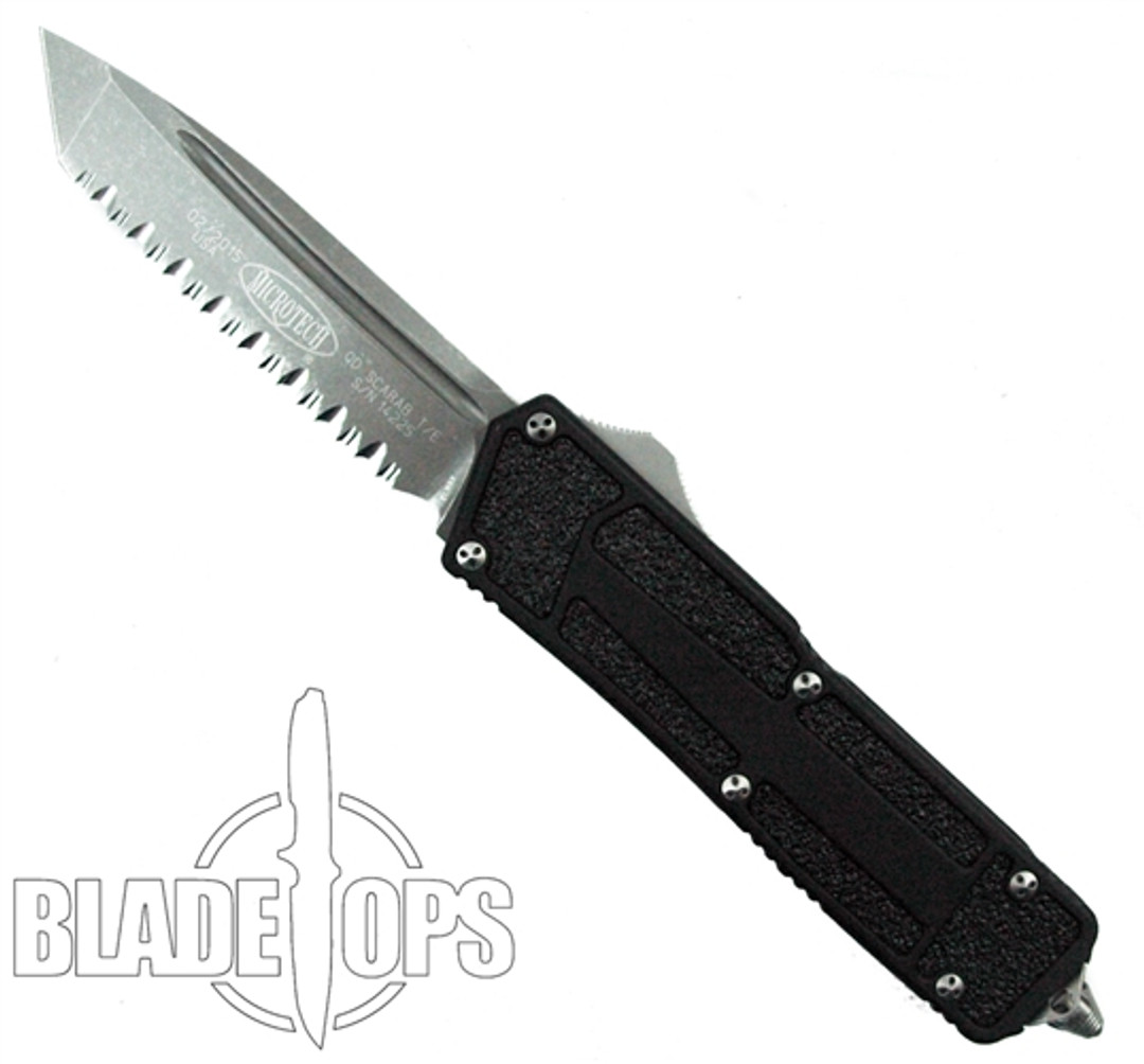 Microtech 179-12AP QD Scarab T/E OTF Auto Knife, Full Serrated Apocalyptic Stonewash Blade