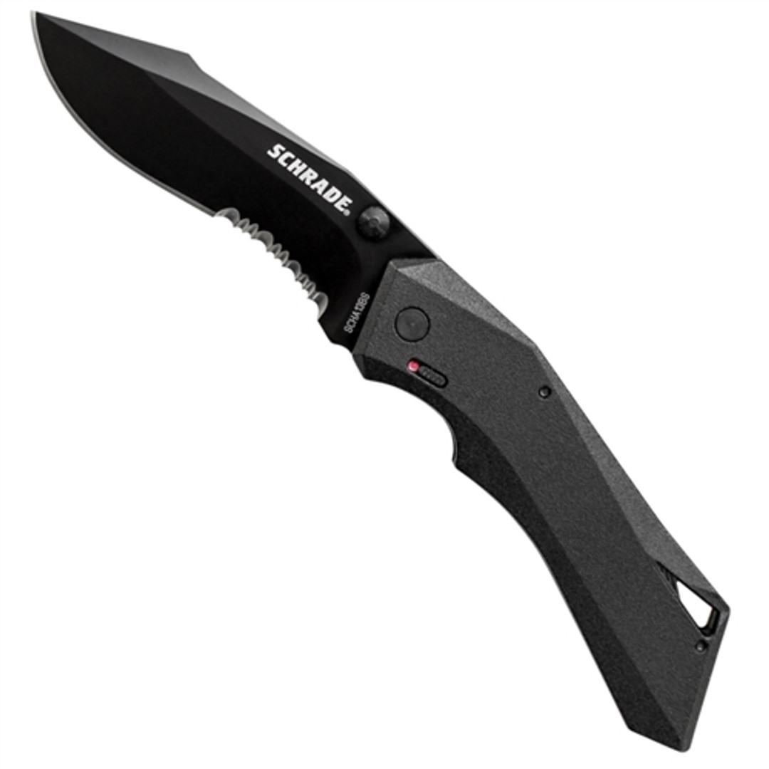 Schrade Black Shiznit Assist Knife, Black Blade, Combo Blade