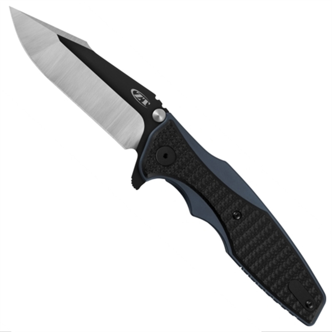 Zero Tolerance 0393 Hinderer Black/Blue Titanium/G-10 Flipper Knife, CPM-20CV Satin/Black Blade