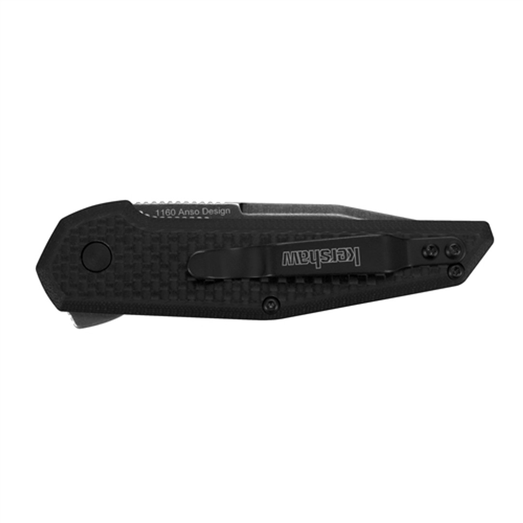 Kershaw 1160 Fraxion G-10/Carbon Fiber Flipper Knife, BlackWash Blade