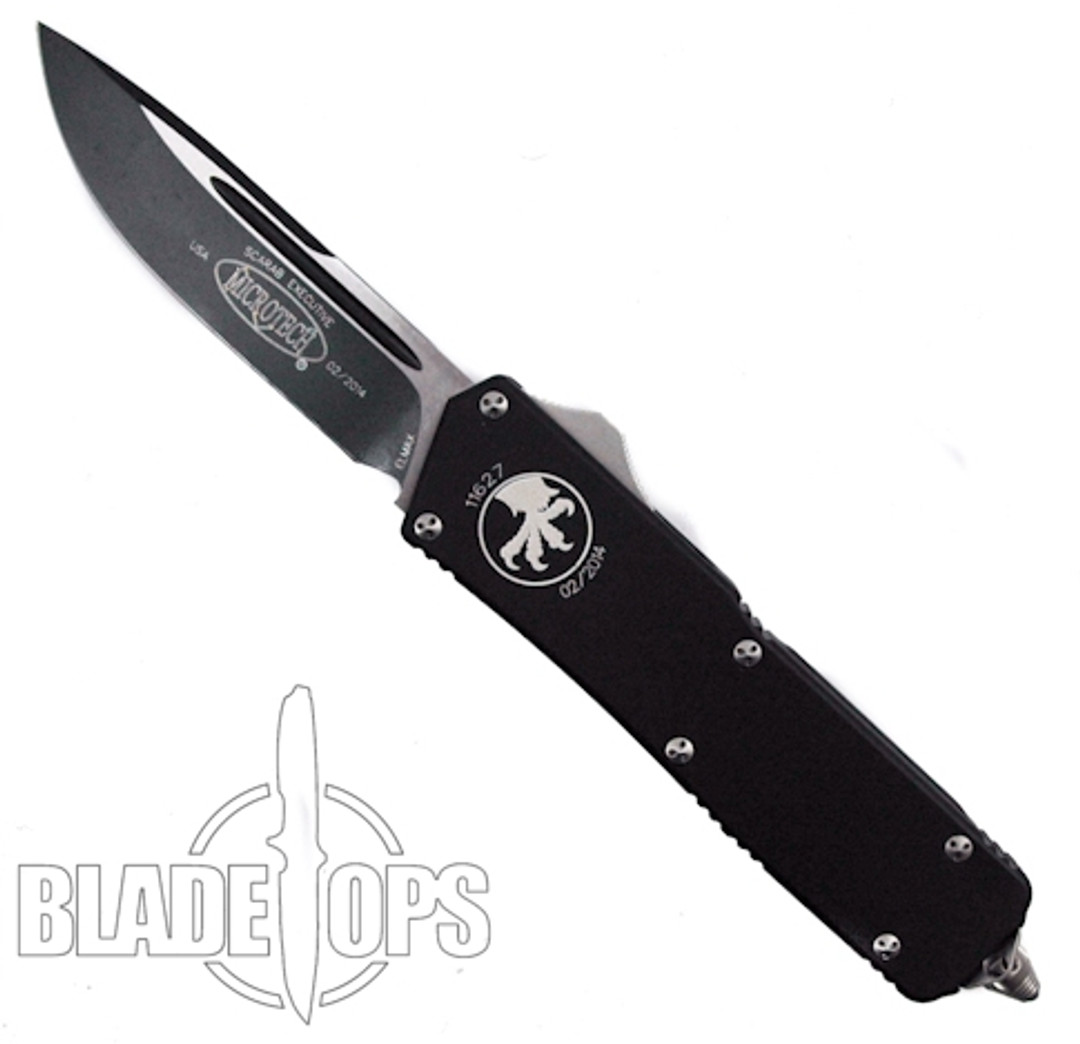 Microtech Executive Scarab OTF Knife, Black Single Standard Edge