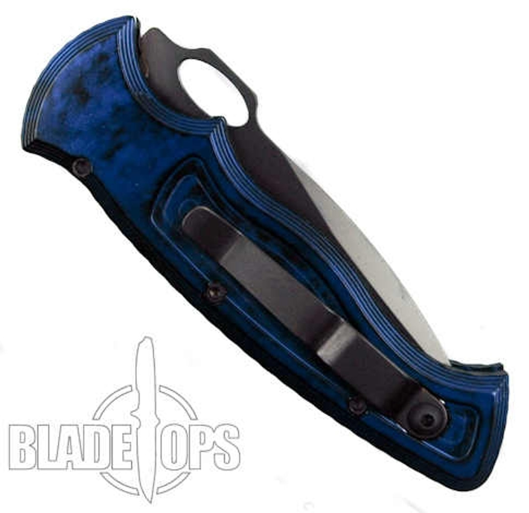 Piranha Blue Hybrid Auto Knife, 154CM Black Blade